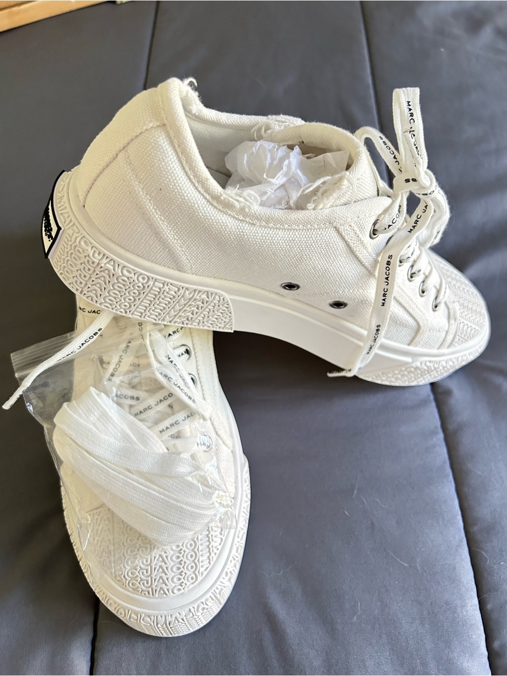 Marc Jacobs White Canvas Platform Sneakers with Branded Laces